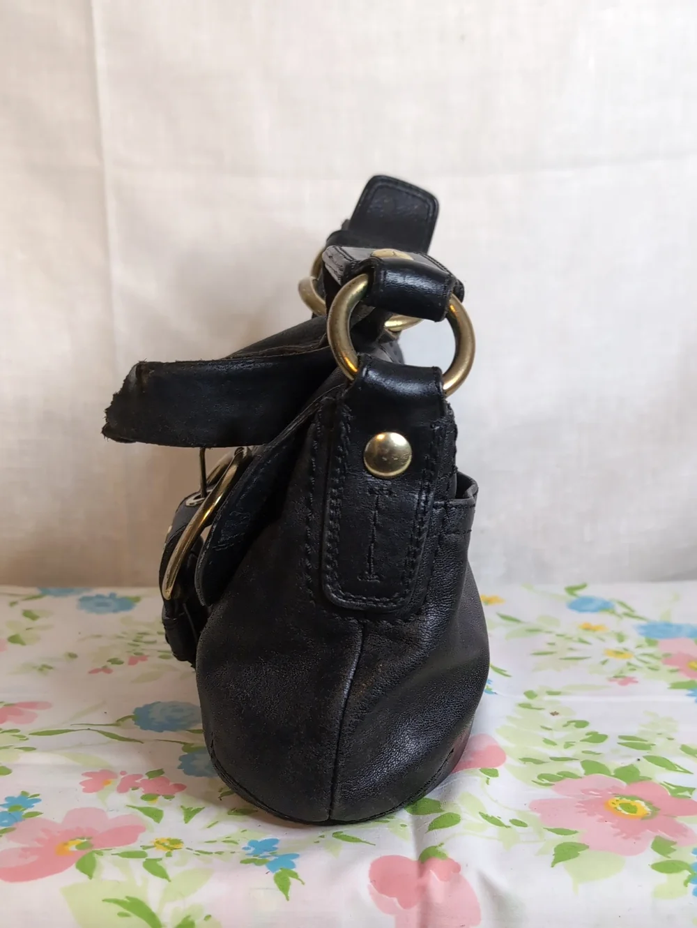 Vint. Coach Soho Flap Black Leather Shoulder Bag Purse